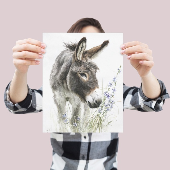 Watercolor Donkey Wall Art Print, Unframed - Charming Farmhouse Decor - Picture 4 of 6